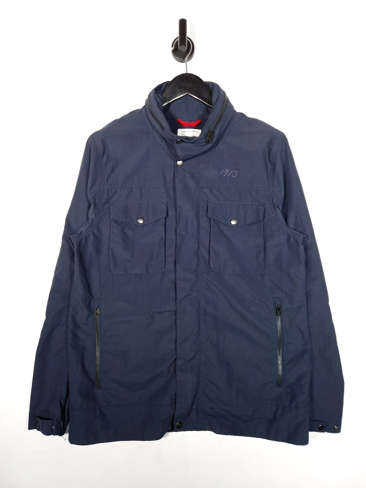 Didriksons Utility Jacket Size Large Men's Blue 1913 Originals Hooded Rain Coat