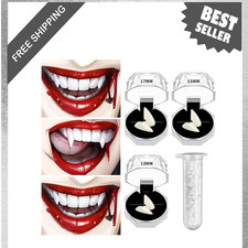 Vampire Fangs Fake Teeth Set, Cosplay Vampire Fangs with Adhesive, 3 Pairs