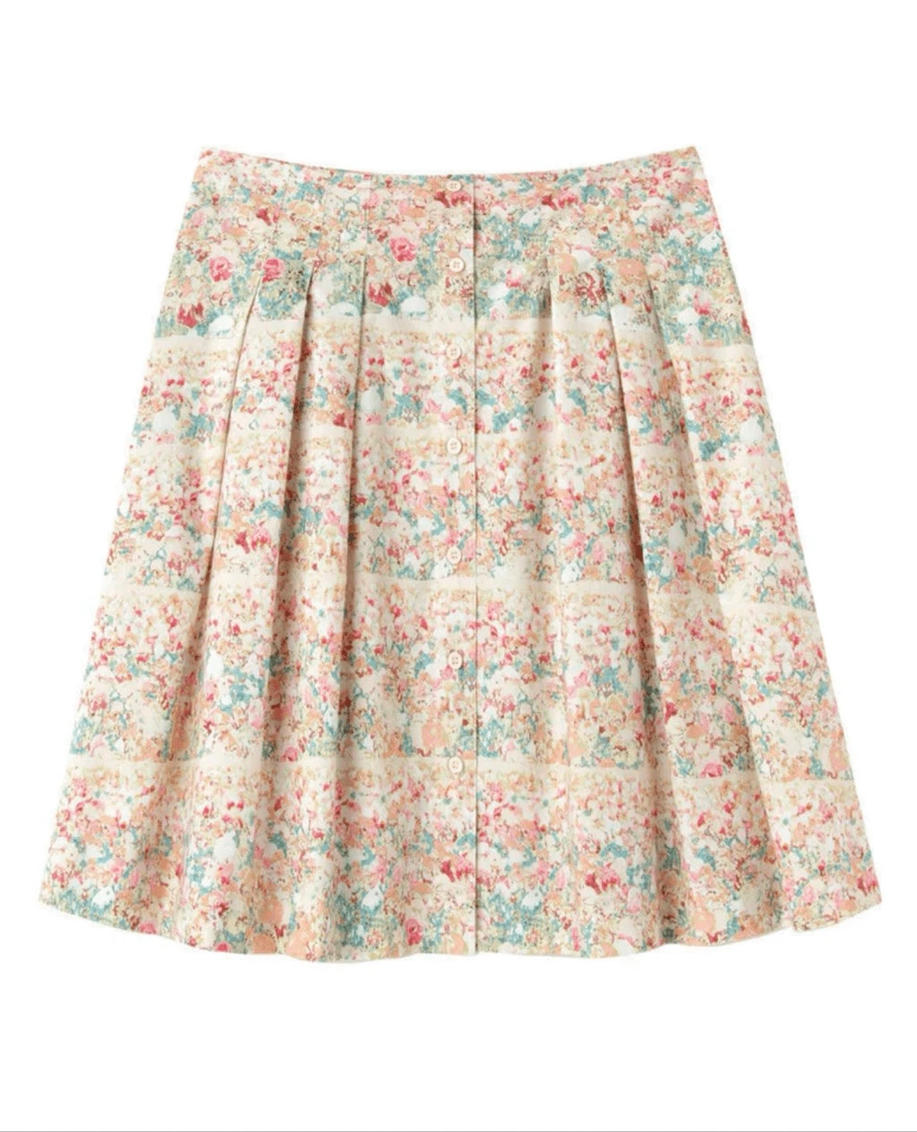Cacharel Floral Print Cotton Pleated Button Front A Line Skirt Cottagecore 6