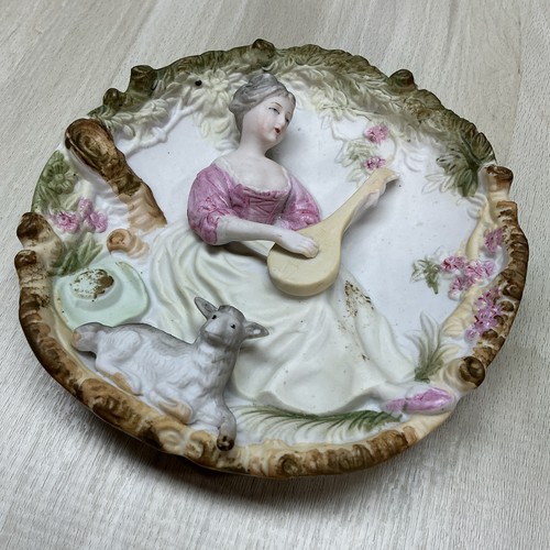 Targhe da parete donna vittoriana con mandolino e uomo con flauto immagini 3D anni 50 Giappone - Foto 9 di 16