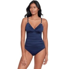 Lauren Ralph Lauren Women Navy Toggle-Trim Front Twist Swim Tankini Top Size 12