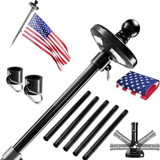 6ft Solar Light Flag Pole kit with American Flag – 180°Adjustable Bracket and Ta