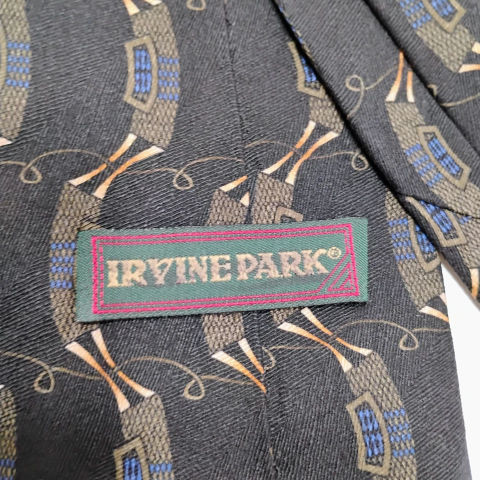 Irvine Park Men's Neck Tie Black Blue Geometric 100% Silk Handmade Korea - Image 4 of 4