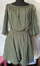 Love Fire Green off shoulder romper with 3/4 Length Embroidered Detailed Sleeve