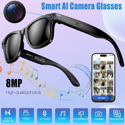 AI Smart Glasses with Camera,8MP HD Video Recording Camera Glasses,Voice Control