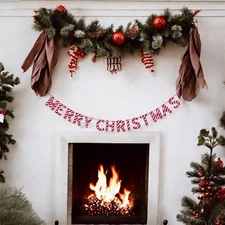 Kirkland’s Home Decor 55 Inch Candy Cane Striped Merry Christmas Fabric Banner