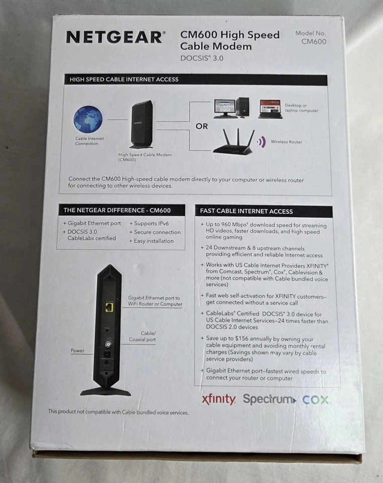 NETGEAR CM600 HIGH SPEED CABLE MODEM DOCSIS 3.0 - Image 2 of 4
