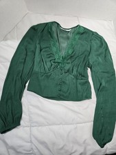 Stradivarius Silk Satin Feel S Crop VNeck Gre...