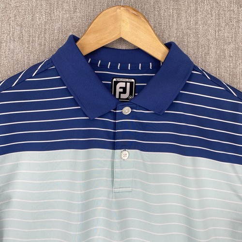 Footjoy Polo Shirt Men Medium Blue Performance Golf Striped Stretch Athletic Fit - Picture 7 of 14