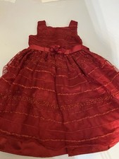 Girls Size 4 Red Sweet Heart Rose Dress W Ribbon Tie. See Photos