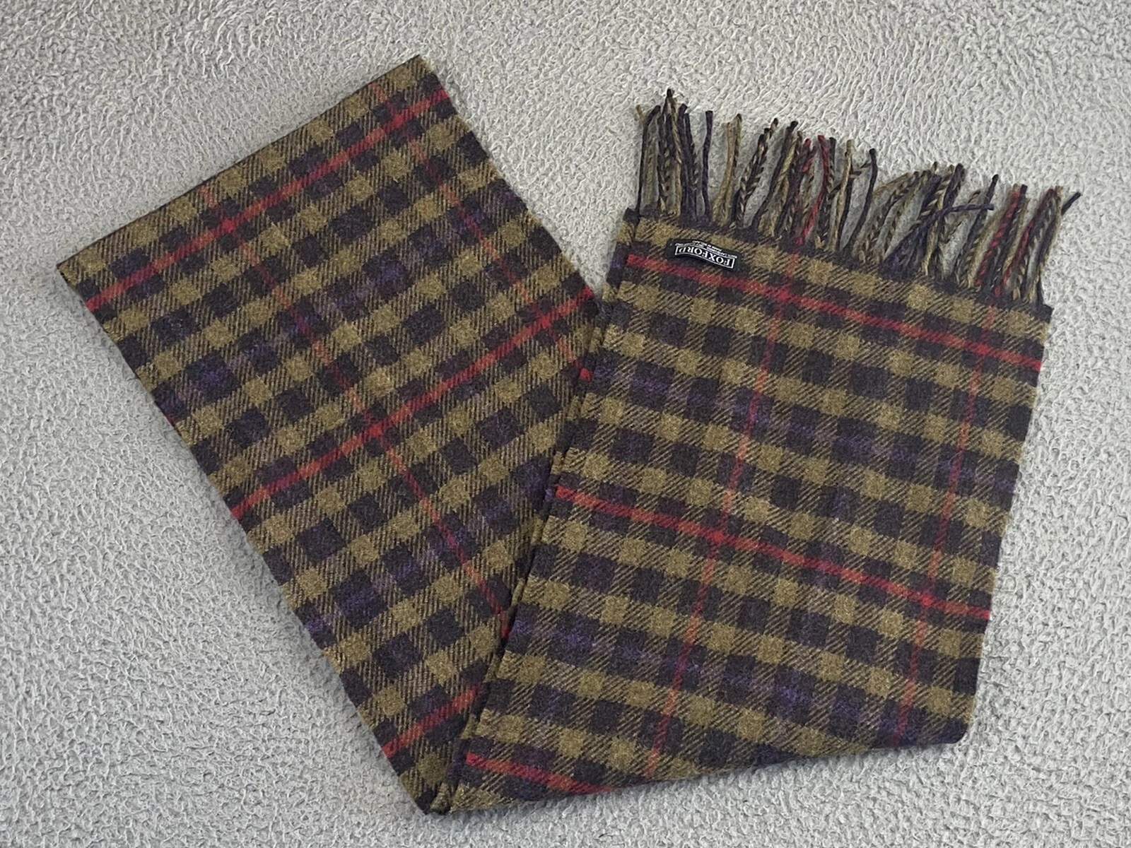 Foxford Scarf 100% Lambswool One Size Purple Red Gold Brown Made In Ireland 73"