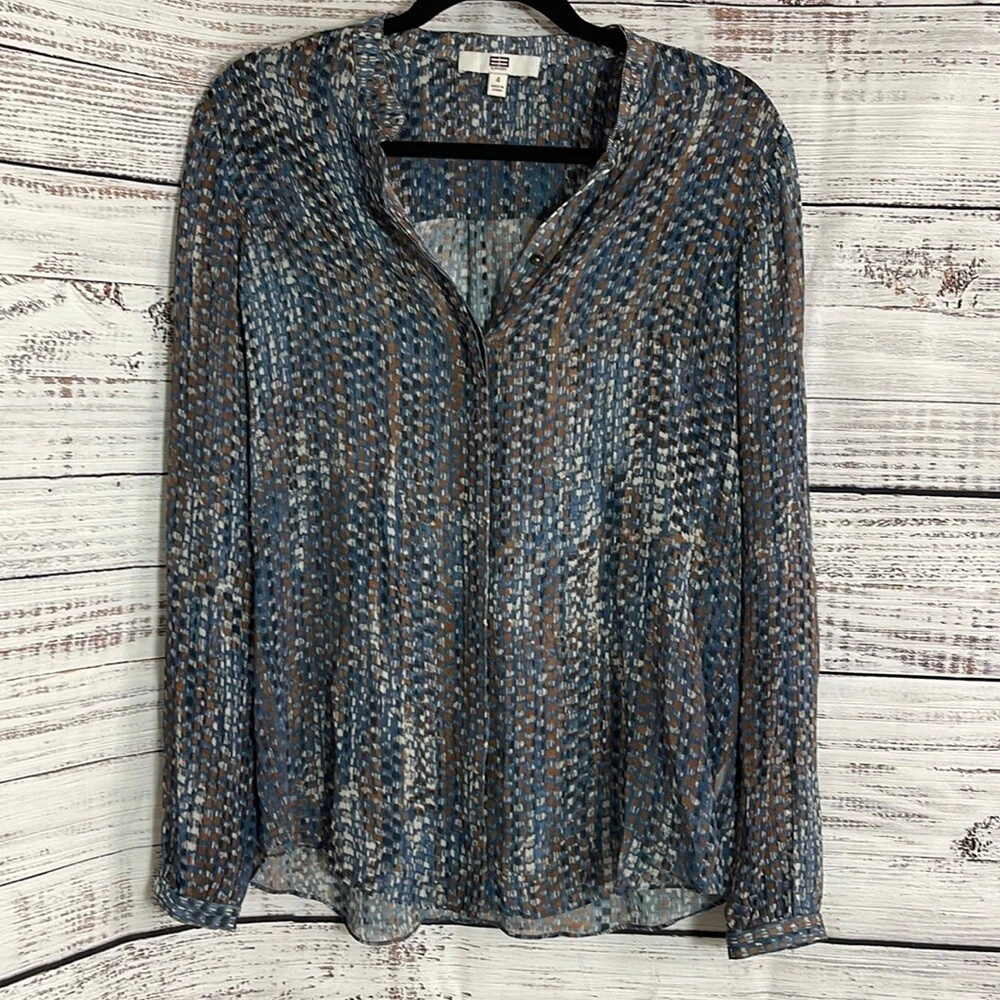 EE by Etcetera Top Womens Size 4 chiffon botton up Silk Preppy | eBay