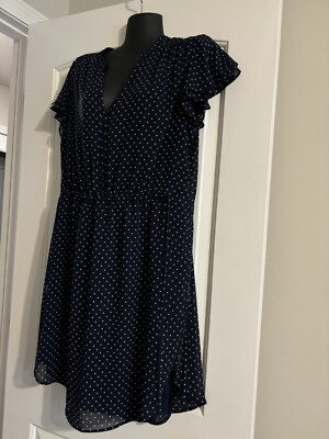 h&m navy blue polka dot dress Polka Dot Dress Navy Blue by H&M Size 14