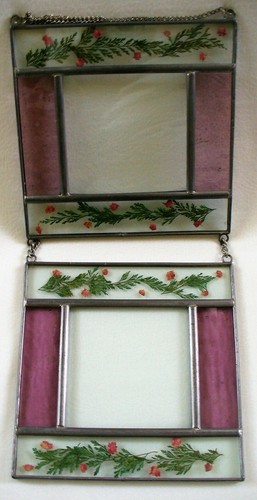 Vint~DOUBLE HUNG~Stained Glass~WINDOW~Sun Catcher~PRESSED~Delicate Dried Flowers - Picture 12 of 12