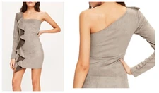 MISSGUIDED SEXY ONE SHOULDER LONGSLEEVE FAUX SUEDE BODYCON DRESS Sz 2 NEW   $82