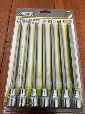 7 pcs. Extra Long Allen Hex Bit ball end Socket Set 3/8'' Drive,Metric,