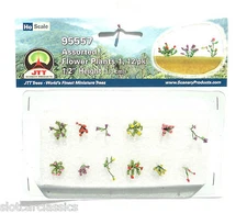 JTT SCENERY 95557 ASSORTED FLOWER PLANTS 1  HO SCALE  1/2" HIGH   12/PK