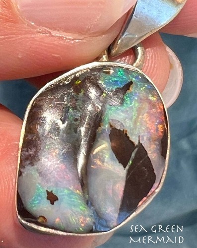 Australian Boulder Opal Pendant in Sterling Silver. 1.5" *Video*