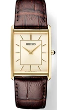 Seiko Essentials Mens Quartz Rectangular Brown Leather Strap Watch SWR064