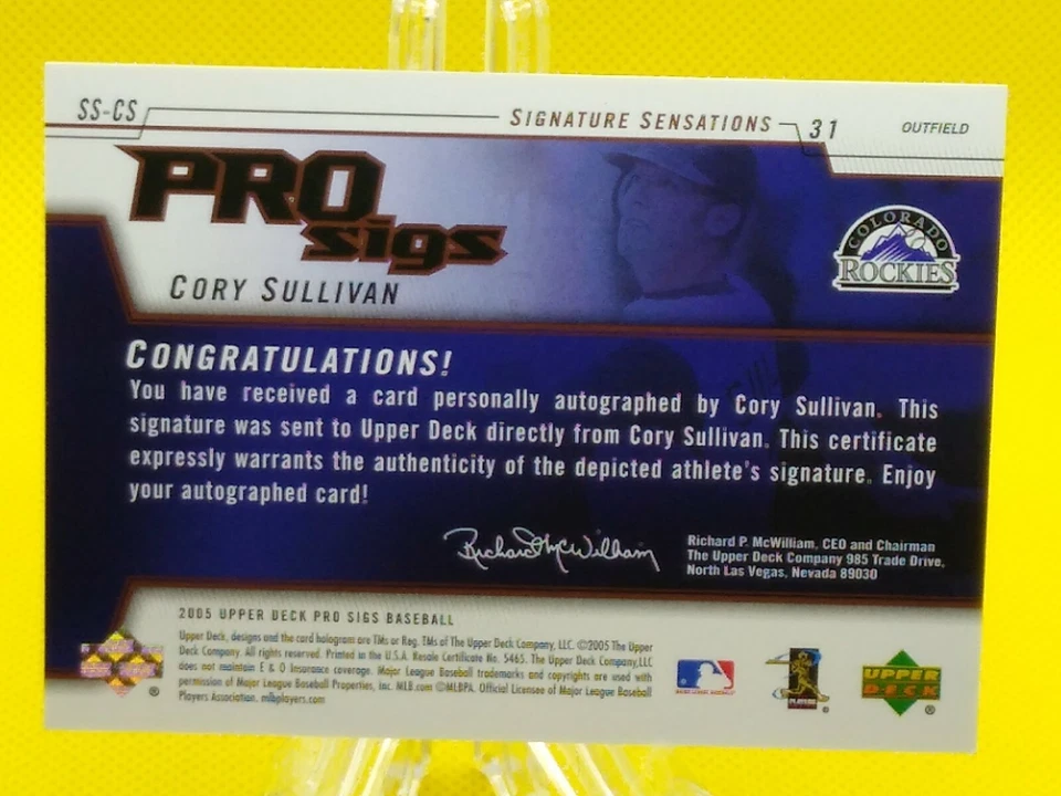 Cory Sullivan 2005 UD Pro Sigs AUTOGRAPH #SS-CS Colorado Rockies - Image 2 of 2