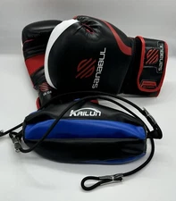 Sanabul 16 Oz Black & Red Essential Gel Boxing Gloves & Kailun Speed Ball