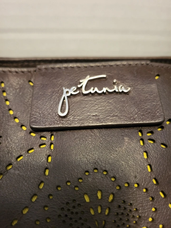 Bolso de Mano Petunia Pickle Parte Inferior Cuero Marrón Y Sepia Cartera Recorte Floral Foto 2 de 4