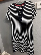 Chaps T Shirt Dress Blue White Striped Size Large Lace Up Women