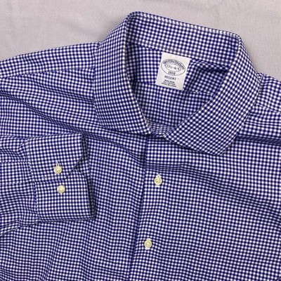 Brooks Brothers 1818 Regent Dress Shirt Mens 17.5 34/35 Blue Gingham Cotton