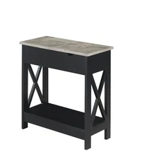 Oxford 23.75 in. W Faux Birch/Black Rectangle Particle Board Flip Top End Table