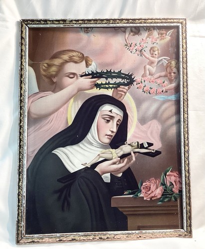 Antique Mexican Retablo Religious Lithograph On Tin Saint Rita Of ...