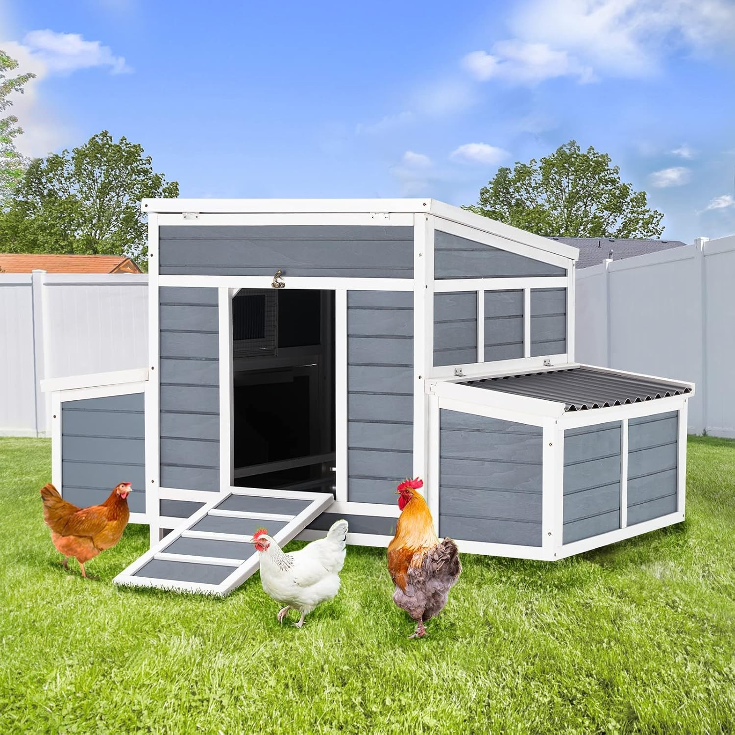 Wooden Chicken Coop 56 in, 6 Nesting Boxes, Outdoor Poultry House for 4-6 Hens