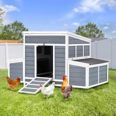 Wooden Chicken Coop 56 in, 6 Nesting Boxes, Outdoor Poultry House for 4-6 Hens