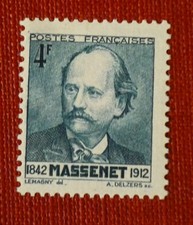FRANCE 1942 4fr blue green Massenet vf MINT hinged SG 749