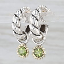 Convertible 1ctw Peridot Charm Hoop Earrings Sterling Silver 14k Gold Drops