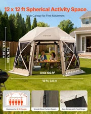 Pop up Gazebo Screen Tent, 12 x 12 ft, 13-Sided Spherical Camping Canopy Tent wi
