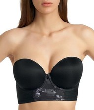 Freya Deco Shape Underwire Molded Strapless Longline Bra UK 34E Black 1462