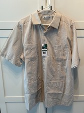 New Cubavera Guayabera Shirt Men's Large Beige Short Sleeve Button-Up Pockets
