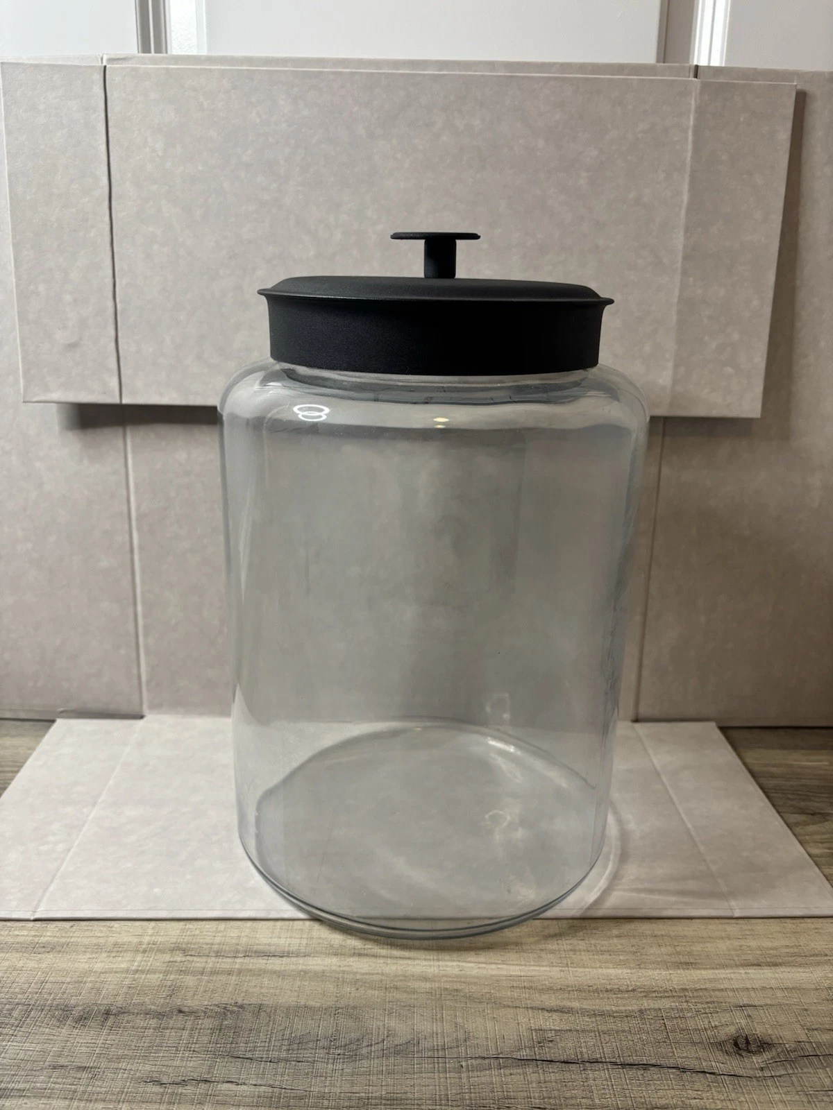 2 gal Glass Montana Jar With Black Metal Lid - 8” Dia x 12”
