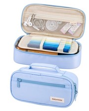 Blue Cute Soft Large Pencil Case Aesthetic Zipper Pen Pouch Handle Organizer