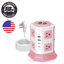 12 Outlet Surge Protector Power Strip Tower with 5 USB Ports - 10 Ft Flat Cord