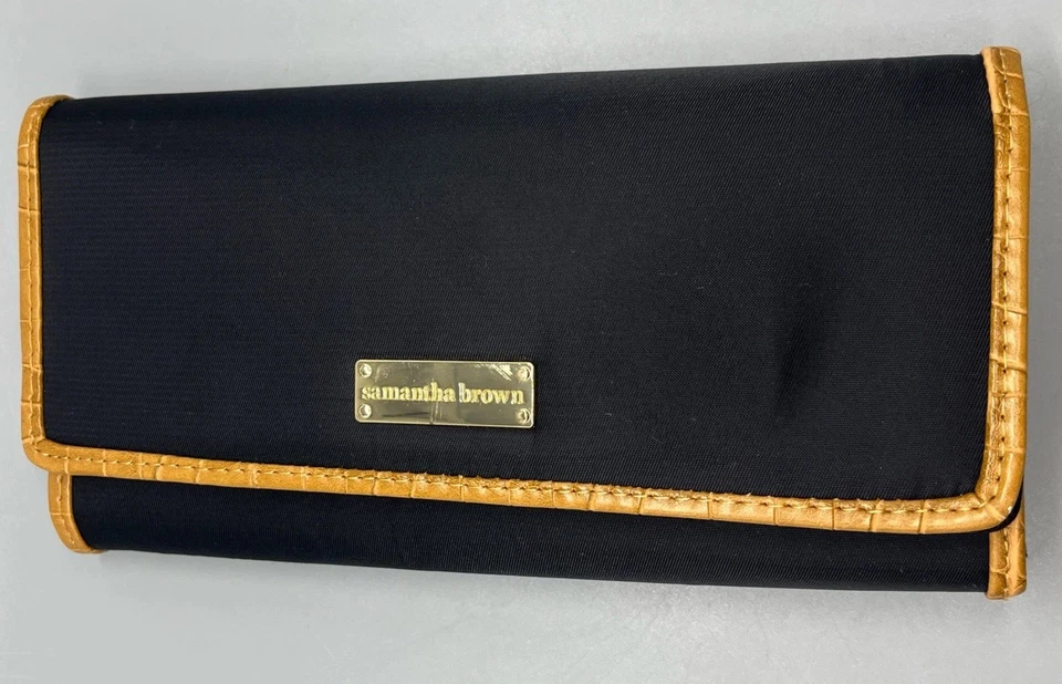 Бумажник женский Samantha коричневый черный нейлон для путешествий без ремня хорошее состояние б/у - Изображение 2 из 4
