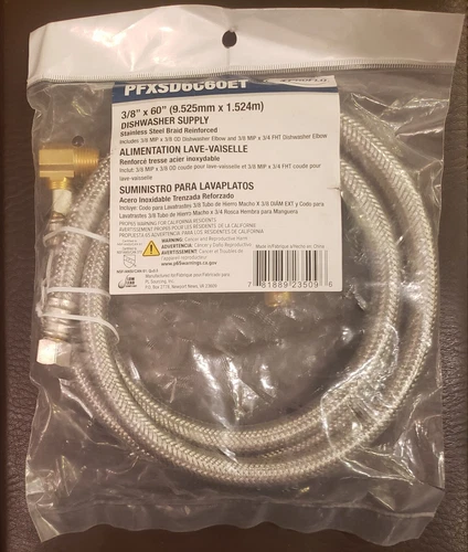 Proflo PFXSD6C60ET Stainless Steel 3/8" X 60" Dishwasher Supply Connector Kit - Picture 2 of 6