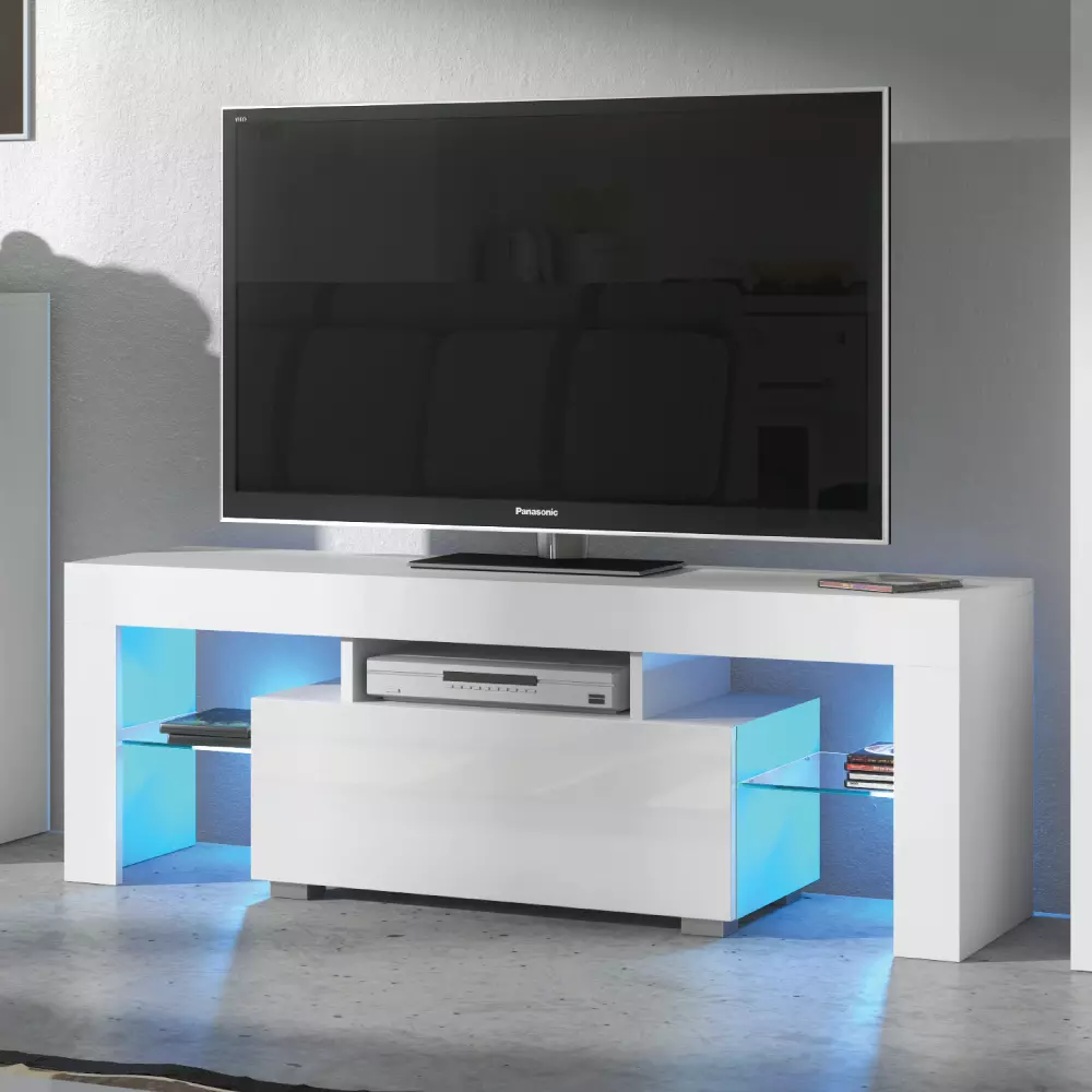 TV Unit 130cm Modern Cabinet TV Stand High Gloss Doors With Free LED