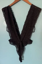 Vintage Alana Gale Gorgeous Black Lace Nylon Ruffle Teddy size L Thong