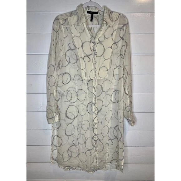 Blusa túnica artística BCBGMaxazria para mujer pequeña 100 % seda semi transparente con botones Foto 4 de 4