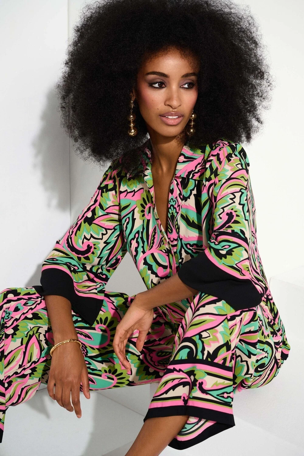 Joseph Ribkoff 252141 Black/Multi Woven Paisley Print Top Original Price £239.00