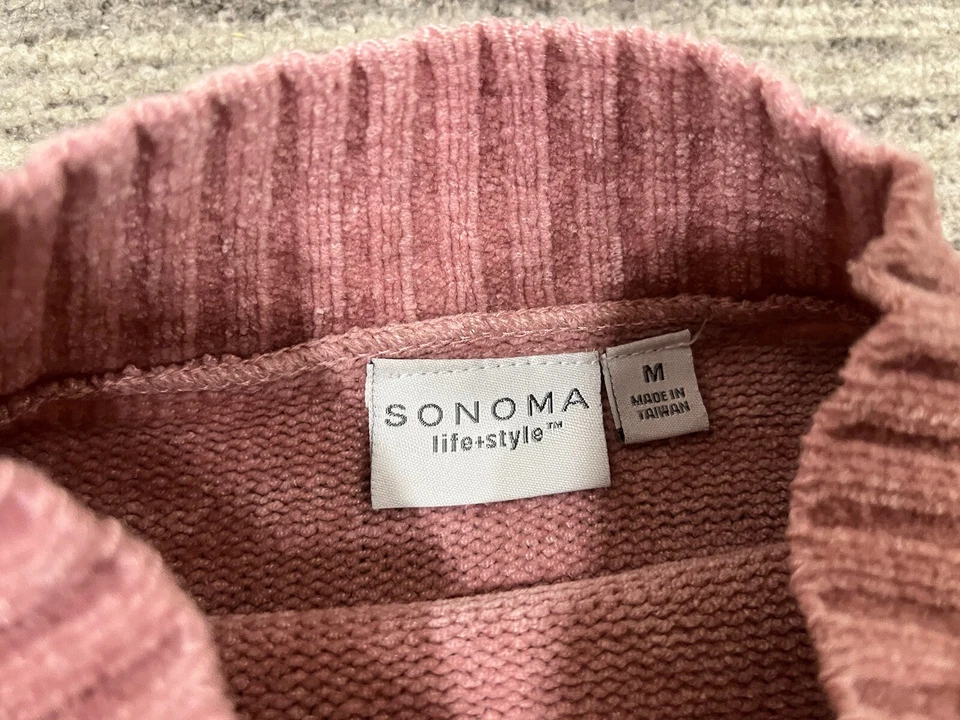Suéter Pullover Sonoma Talla Mediana Rosa Rayas Copos de Nieve Cuello Alto Manga Larga Foto 4 de 4