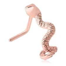 Rose Gold PVD Coated Steel L Bend Nose Stud Ring Snake Nose Hugger 20G