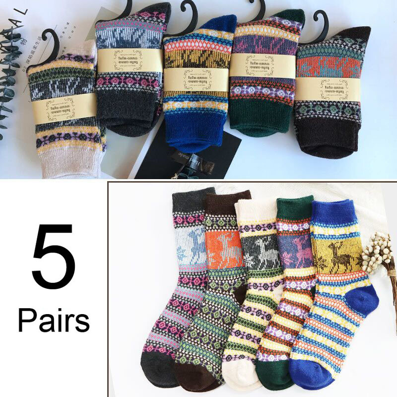 5 Pairs Sports Sock Casual Cashmere Warm Womens Soft Winter Socks