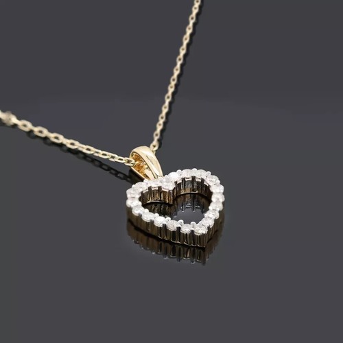 Zertifizierter 0,26 ct natürlicher I2-H Diamant Herz Anhänger 14K Gelbgold 18" Kette - Bild 5 von 10